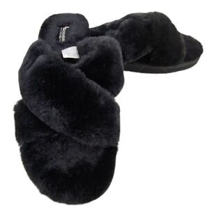 NWOT black faux fur Koolaburra BY UGG Ballia slide slippers size 10